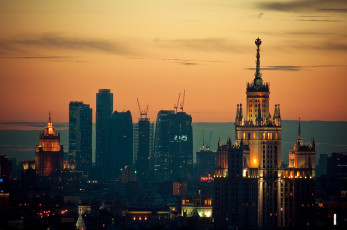 Картинка города москва россия закат огни