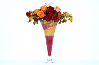 Картинка цветы букеты композиции ваза розы гребешки