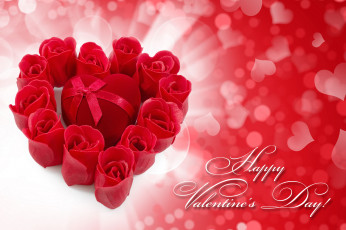 обоя праздничные, день, св, валентина, сердечки, любовь, коробочка, подарок, сердце, розочки, бутоны