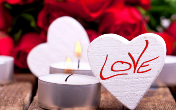 Картинка праздничные день св валентина сердечки любовь свечи надпись сердечко