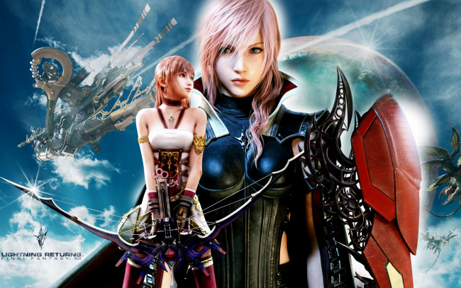 Обои картинки фото lightning, returns, final, fantasy, xiii, видео, игры, арбалет, доспехи, прическа, персонаж