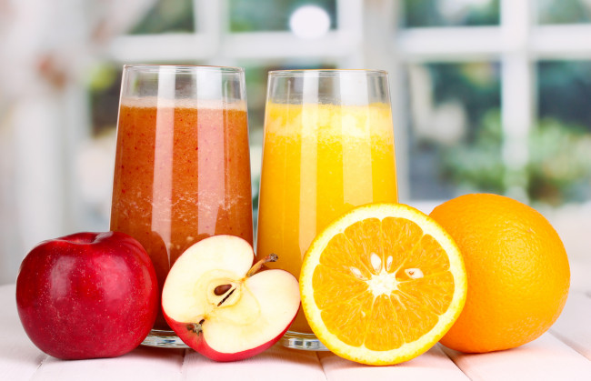 Обои картинки фото еда, напитки, сок, соки, яблоко, апельсин