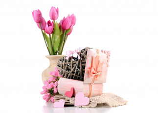 Картинка праздничные день+святого+валентина +сердечки +любовь тюльпаны розы салфетка шкатулка сердечки банты