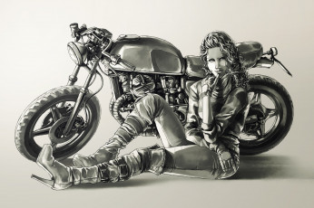 Картинка рисованные люди мотоцикл сапоги