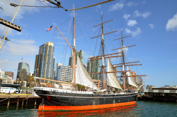 обоя star of india, корабли, парусники, причал, музей, барк, california, san, diego, maritime, museum, star, of, india, bay, звезда, индии, сан-диего, парусник, калифорния