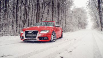 Картинка автомобили audi winter зима красная red ауди снег перед s4