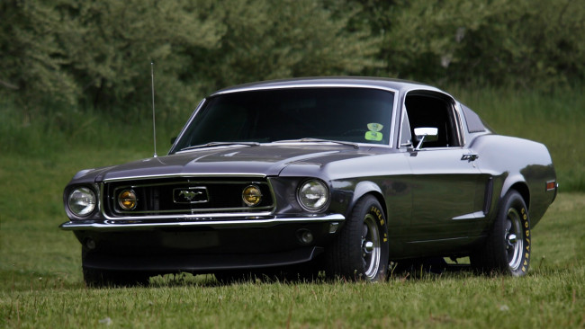 Обои картинки фото автомобили, mustang, 1968, ford, gt, черный