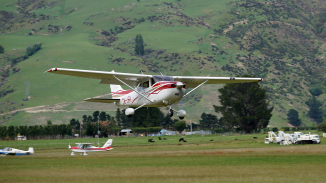 Обои картинки фото cessna 182tskylane, авиация, лёгкие и одномоторные самолёты, одномоторный, легкий, трава, поле, самолет
