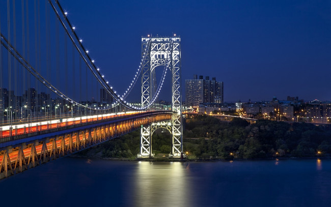 Обои картинки фото george washington bridge,  new york city, города, нью-йорк , сша, ночной, город, нью-йорк, река, гудзон, мост, hudson, river, gwb, gw, bridge, new, york, city, george, washington, джорджа, вашингтона