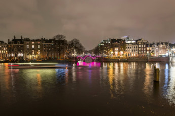 Картинка города амстердам+ нидерланды река дома амстердам ночь