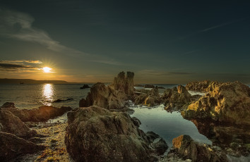 Картинка природа восходы закаты океан скалы горизонт солнце