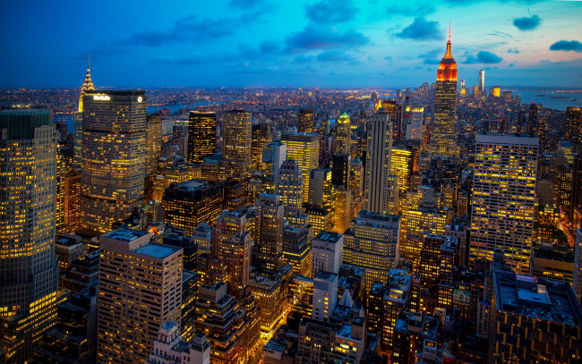 Обои картинки фото города, нью-йорк , сша, сумерки, вечер, нью-йорк, огни
