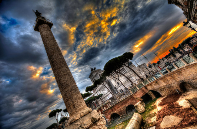 Обои картинки фото города, рим,  ватикан , италия, hdr, облака, небо, колонна, витториано, площадь, венеции