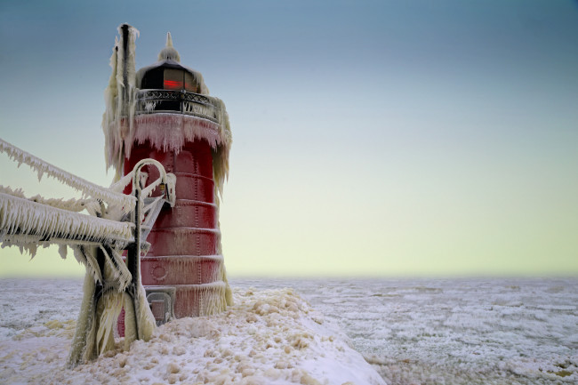 Обои картинки фото природа, маяки, побережье, маяк, лед