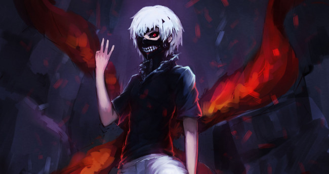 Обои картинки фото аниме, tokyo ghoul, гуль, канеки, кен, маска