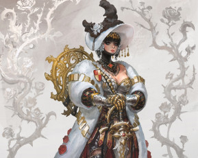 Картинка фэнтези девушки шляпа меч рыцарь шуба flower knight костюм доспехи девушка