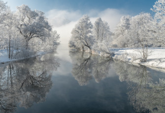 Картинка природа реки озера снег деревья