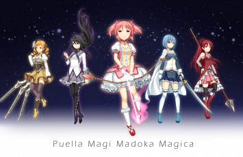 обоя mahou shoujo madoka magika, аниме, взгляд, девушки, фон