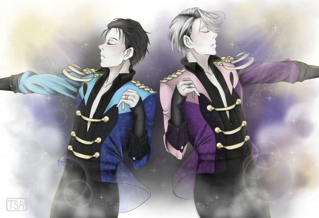 Обои картинки фото аниме, yuri on ice, виктор, никифоров, юри, катсуки