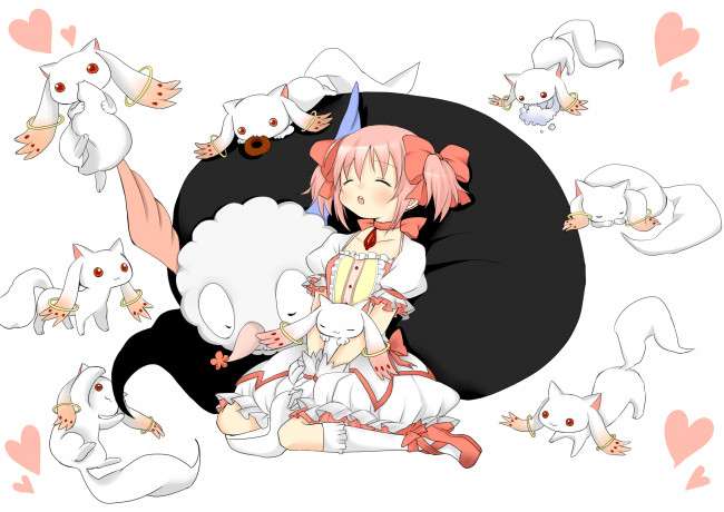 Обои картинки фото аниме, mahou shoujo madoka magika, взгляд, девушка, фон