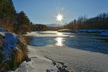 Картинка природа реки озера норвегия зима atna norway речка