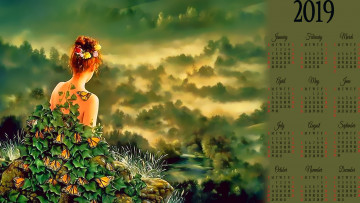 Картинка календари фэнтези природа девушка бабочка