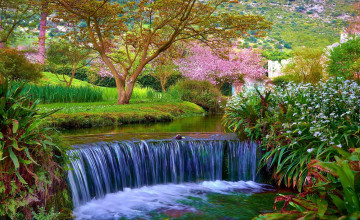 обоя природа, парк, водопад, весна