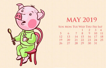 обоя календари, рисованные,  векторная графика, свинья, стул, поросенок, ложка
