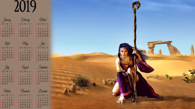 Обои картинки фото календари, фэнтези, девушка, пустыня