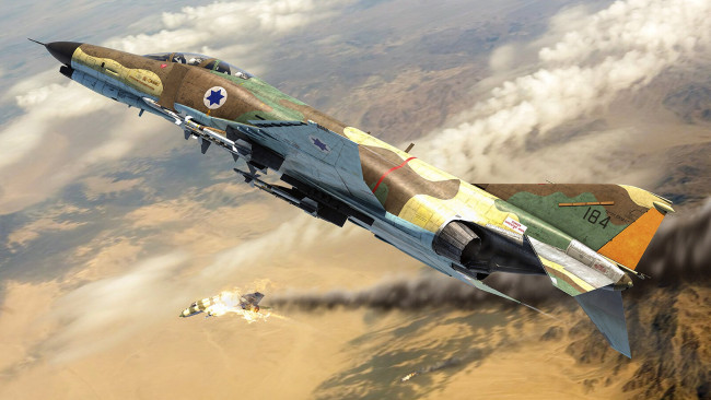 Обои картинки фото f-4 phantom ii, авиация, 3д, рисованые, v-graphic, phantom, ii, f4, mcdonnell, douglas, военный, самолет, бомбардировщик, истребитель, перехватчик