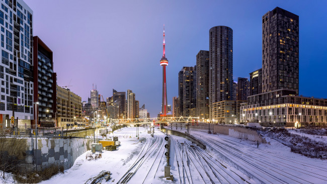 Обои картинки фото города, торонто , канада, снег, торонто, башня