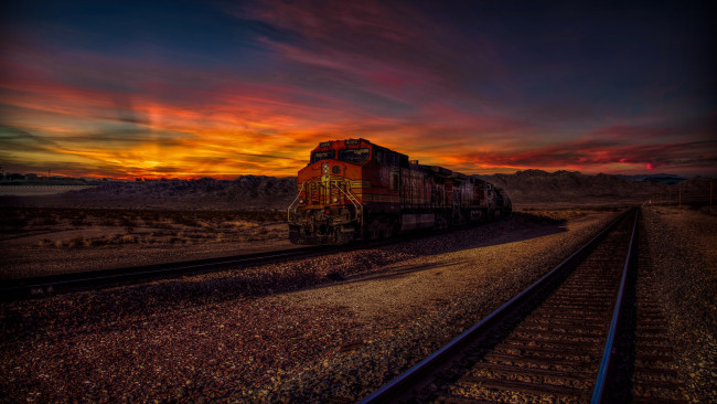 Обои картинки фото техника, поезда, калифорния, поезд, рельсы, закат