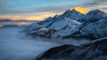 Картинка природа горы горизонт небо облака снег закат пейзаж италия альпы