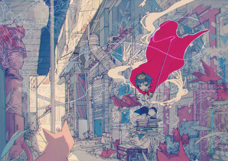 Картинка аниме город +улицы +интерьер +здания принц