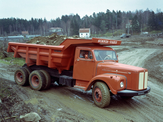 Обои картинки фото 1960, scania, vabis, lt75, tandem, drive, 15, tonne, tipper, автомобили