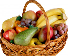 Картинка еда фрукты ягоды хурма манго груши бананы корзина виноград