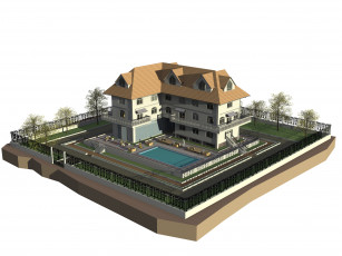 Картинка 3д графика architecture архитектура дом бассейн