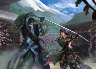 Картинка самураи фэнтези люди сражение мечи