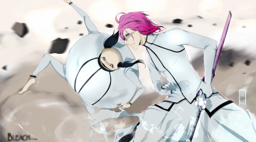 Картинка аниме bleach аранкары белые костюмы блич ученый розовые волосы очки