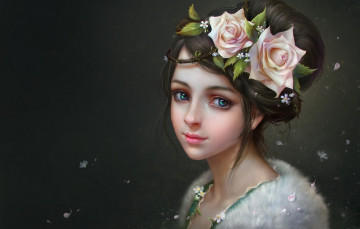 Картинка фэнтези девушки цветы девушка лицо розы