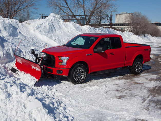 Обои картинки фото автомобили, ford, 2014, красный, supercab, f-150, снег, xlt