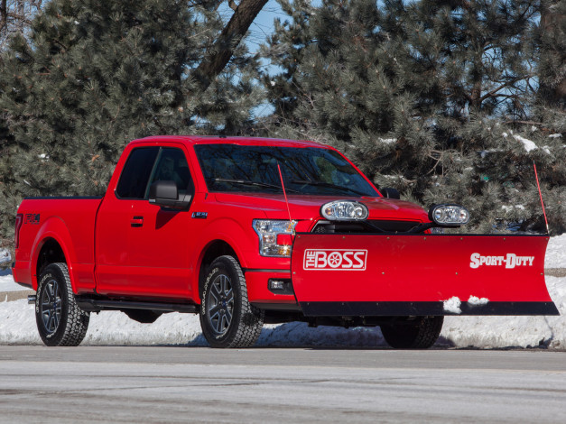 Обои картинки фото автомобили, ford, 2014, supercab, xlt, f-150, красный, снег