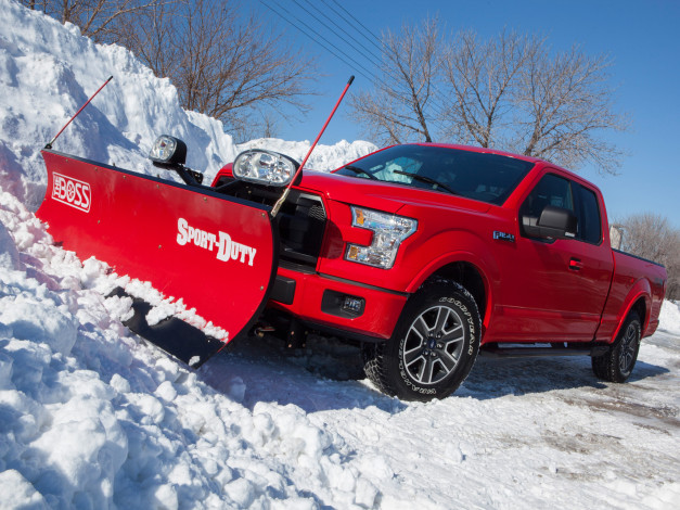 Обои картинки фото автомобили, ford, красный, 2014, supercab, xlt, f-150, снег