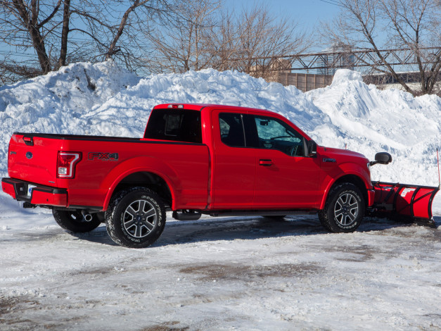 Обои картинки фото автомобили, ford, снег, красный, 2014, supercab, xlt, f-150