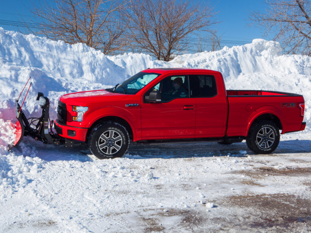 Обои картинки фото автомобили, ford, supercab, xlt, f-150, красный, снег, 2014