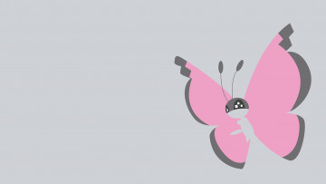 Картинка рисованное минимализм бабочка серый фон глаза усики розовые крылья