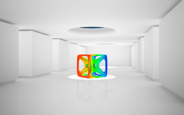 Картинка 3д+графика абстракция+ abstract люк фигура куб проемы коридор здание