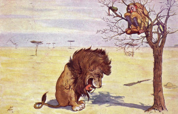 обоя рисованное, животные,  львы, хищник, лев, охотник, дерево