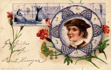 Картинка рисованное -+другое цветы плитка тарелка шляпа трубка портрет ретро