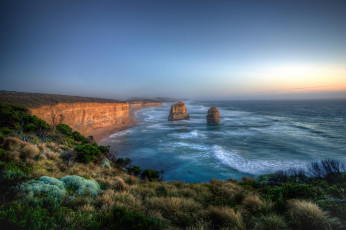Картинка природа побережье берег пейзаж скалы море закат